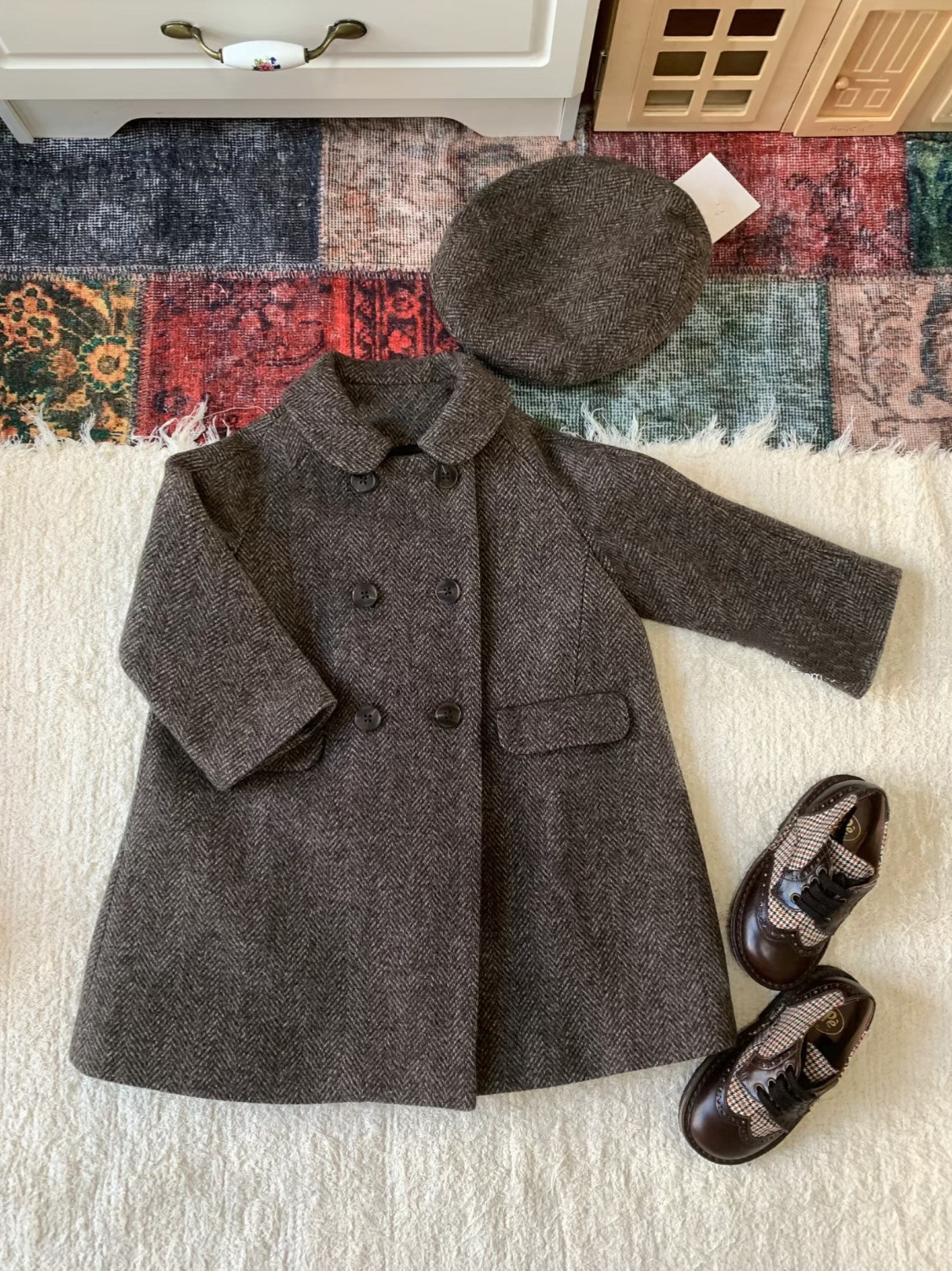 (in Stock) Classic Children's Double-Breasted Wool Coat, Jacket, Trousers, Dress