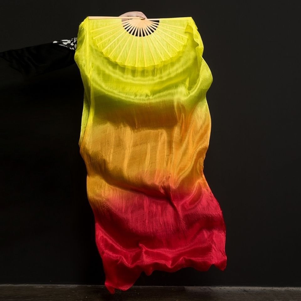 Explosions Dance Fan Dancing Fan Long Silk Fan Three-color Gradient Flame Fan Koi Copy Belly Dance Long Fan Square Dance