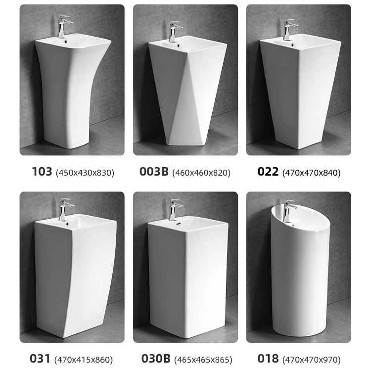 in stock Balcony Round Column Ceramic Integrated Wash Basin Toilet Floor Washbasin Hotel Small Apartment
