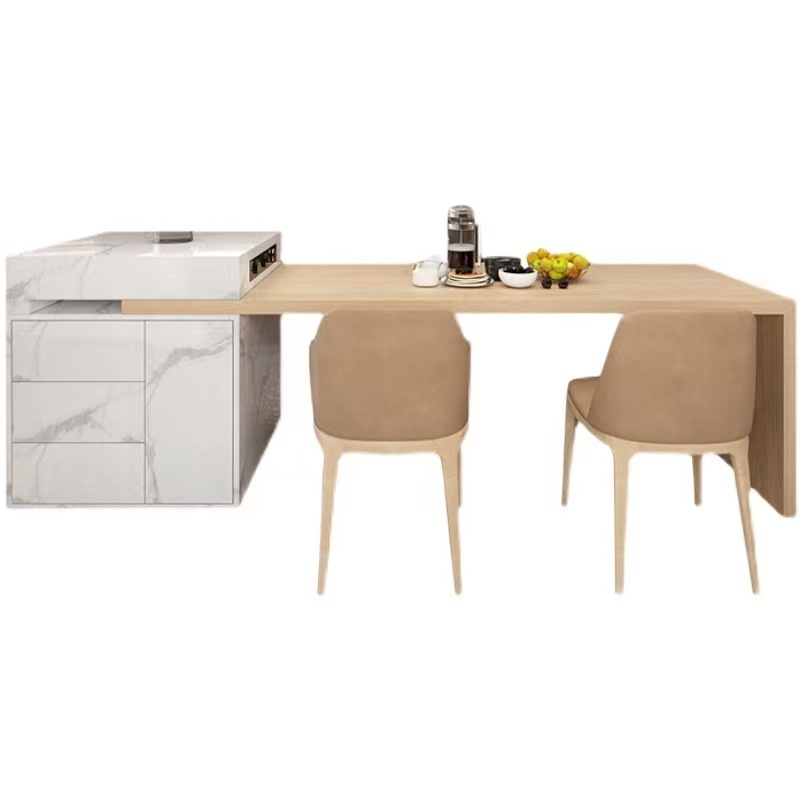 Island Table Integrated Retractable Rock Board Home Mid-island Table Light Luxury Modern Multi-functional Storage Cooking Table Bar Counter