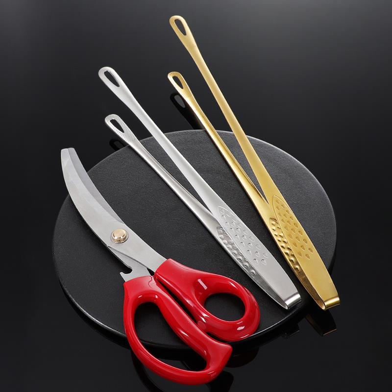 Корейские профессиональные золотые ножницы для барбекю из нержавеющей стали 304, набор щипцов для стейка