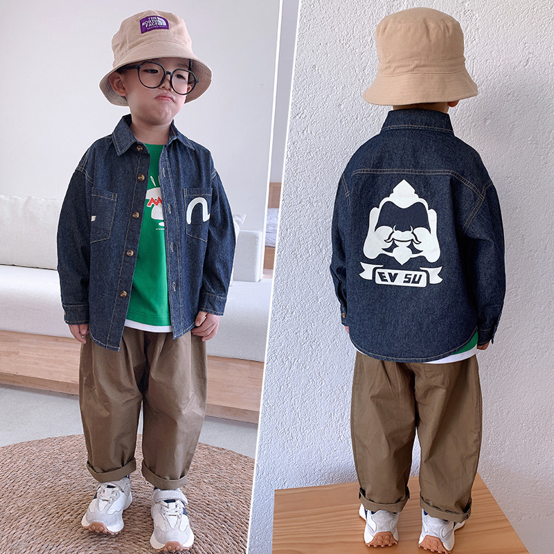 Boys' Denim Shirt Jacket Spring & Fall 2025 New Long-Sleeved Cardigan Kidsren's Medium and Large Kidsren's Denim Shirt Kidsren's Clothing