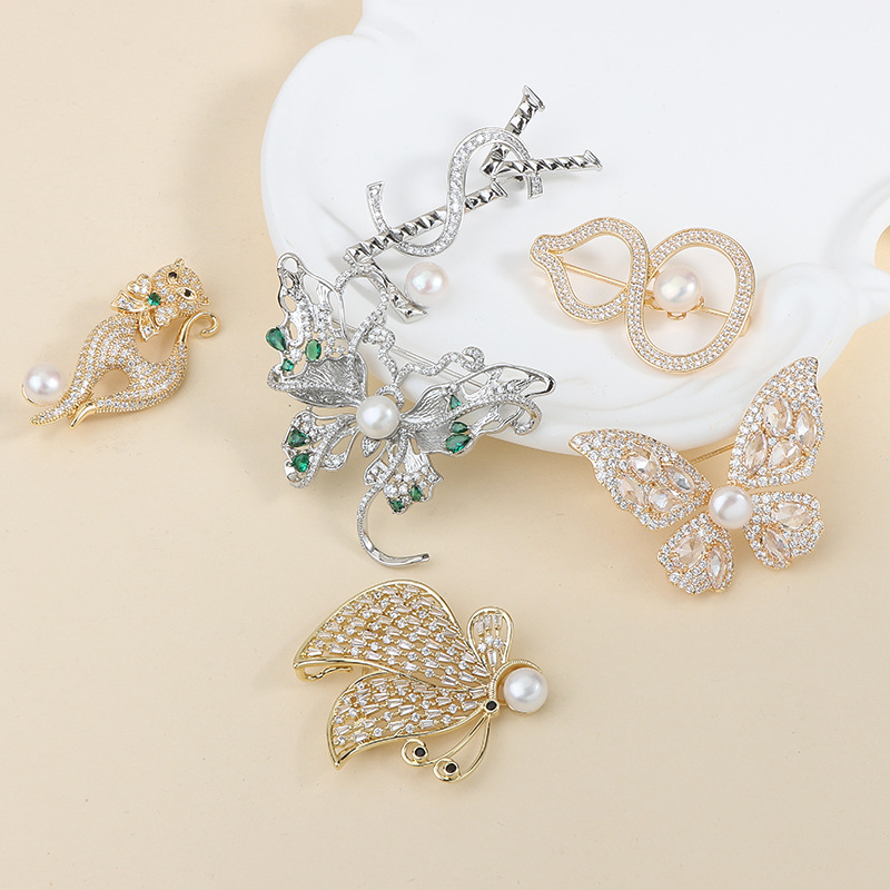 Брошь из пресноводных жемчужин, кристаллы, бабочка, высококачественная, для пиджаков