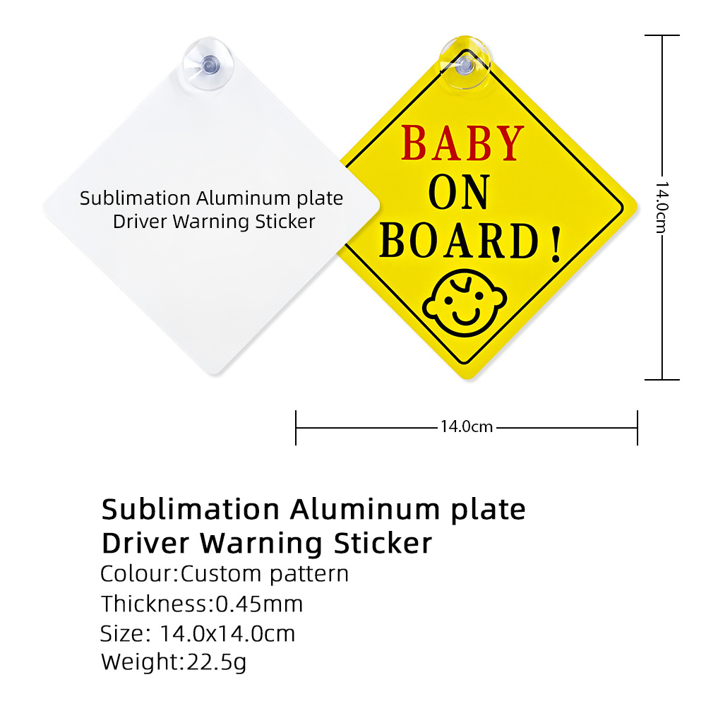 Cross-border hot sale heat transfer aluminum plate car interior identification plate DIY suction cup car sticker warning plate sublimation blank aluminum plate