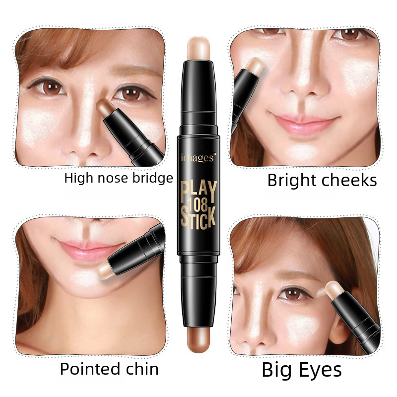 Image beauty double head Three-dimensional light and shadow makeup stick light through concealer three-dimensional makeup concealer Cosmetics Wholesale