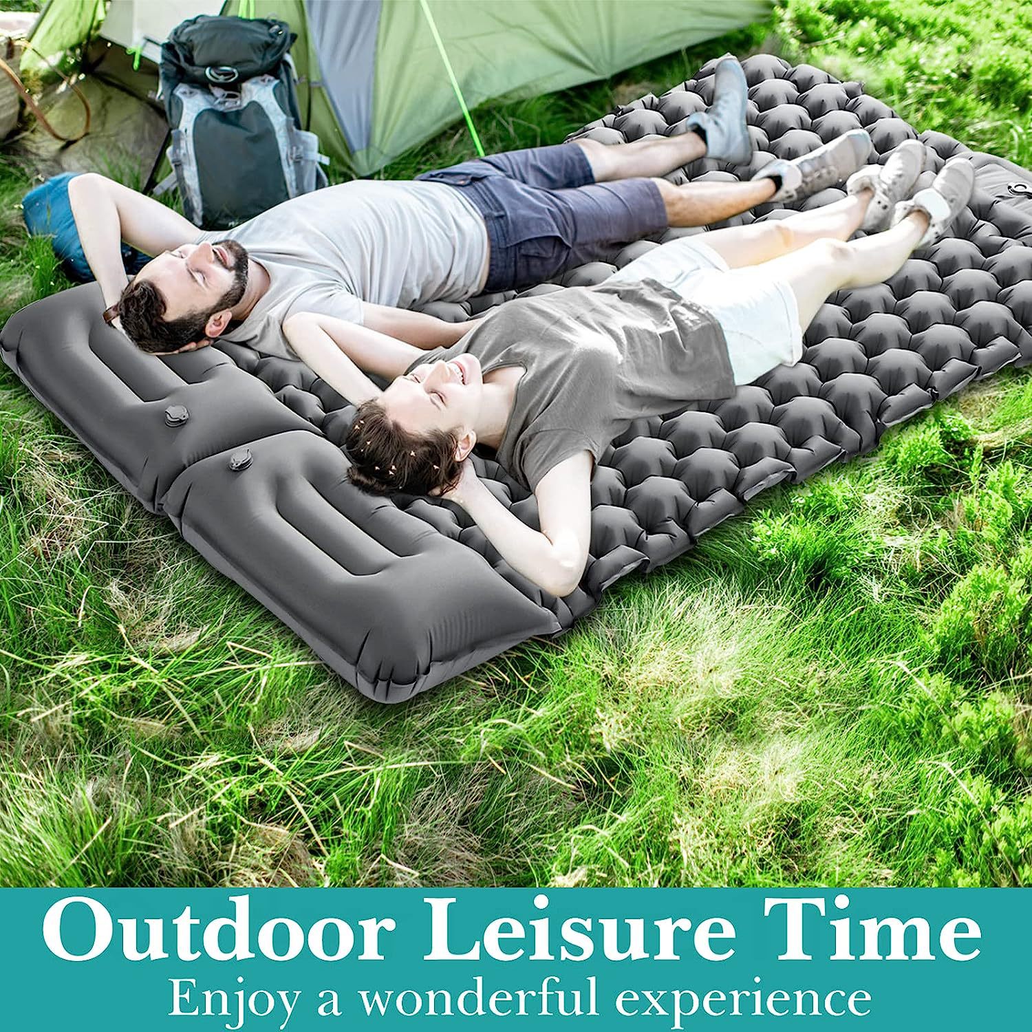 Outdoor inflatable cushion lightweight portable outdoor camping foot step moisture-proof double sleeping mat lunch break car inflatable mattress