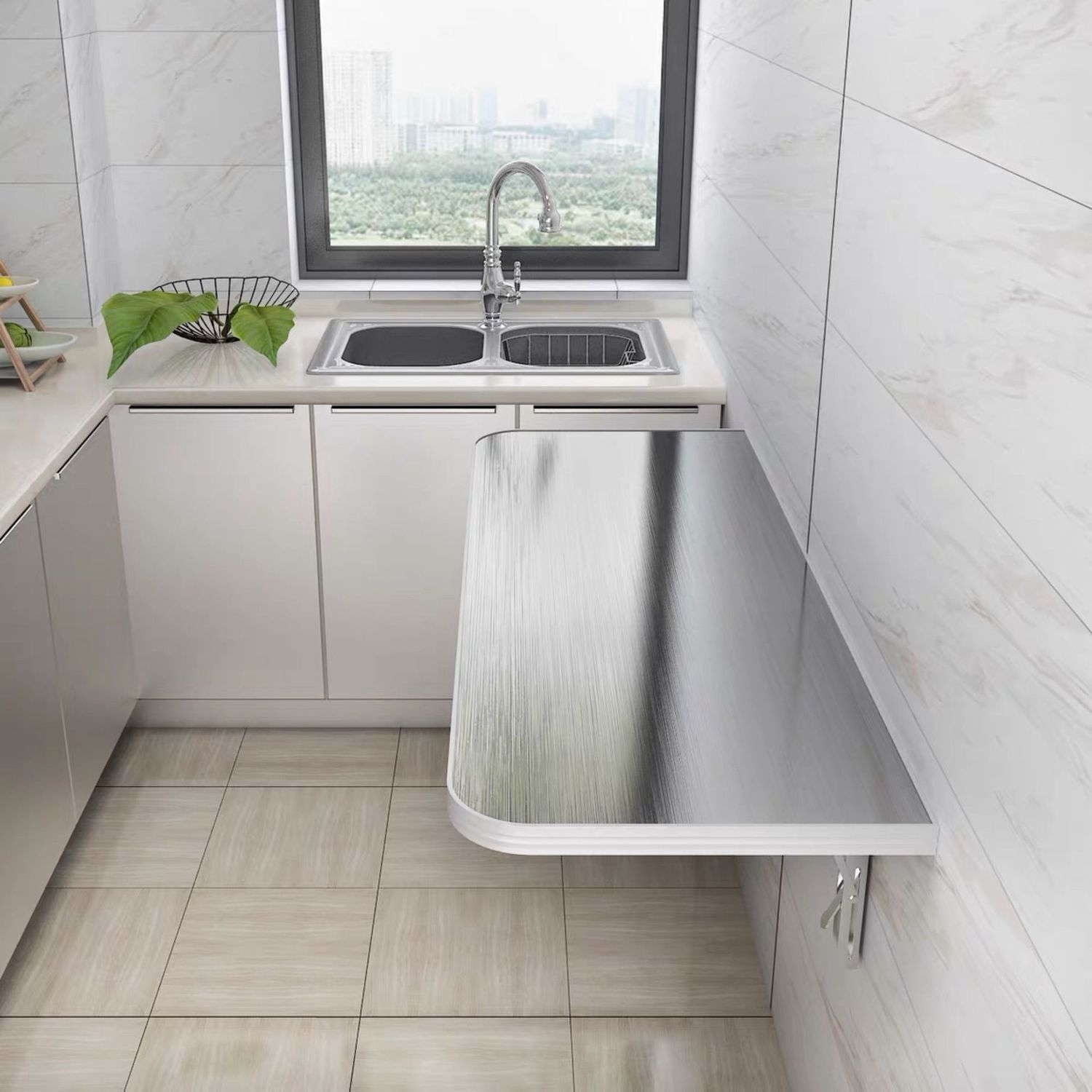 304 Stainless Steel Foldableing Table Wall Hanging Kitchen Foldableing Dining Table Invisible Workbench Household Punch-Free Wall Hanging Table