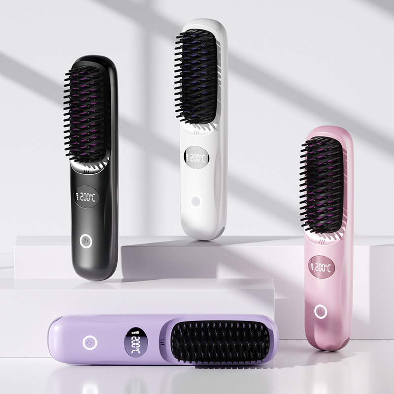 Cross-Border Lcd Wireless Hair Straightening Comb Styling Comb Rechargeable Electric Comb Hair Straightener Portable Negative Ion Non-Harmful Hair Comb