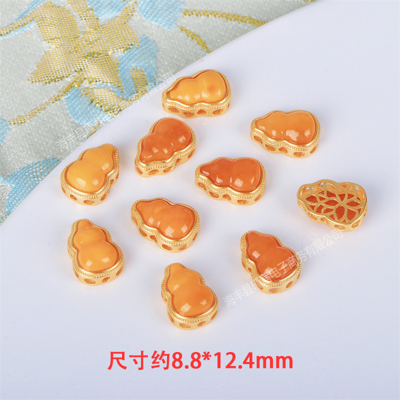 New Wholesale S922 Silver Inlaid Natural Beeswax Gourd Through-Hole Bracelet Beaded Silver Jewelry DIY Jewelry Accessories