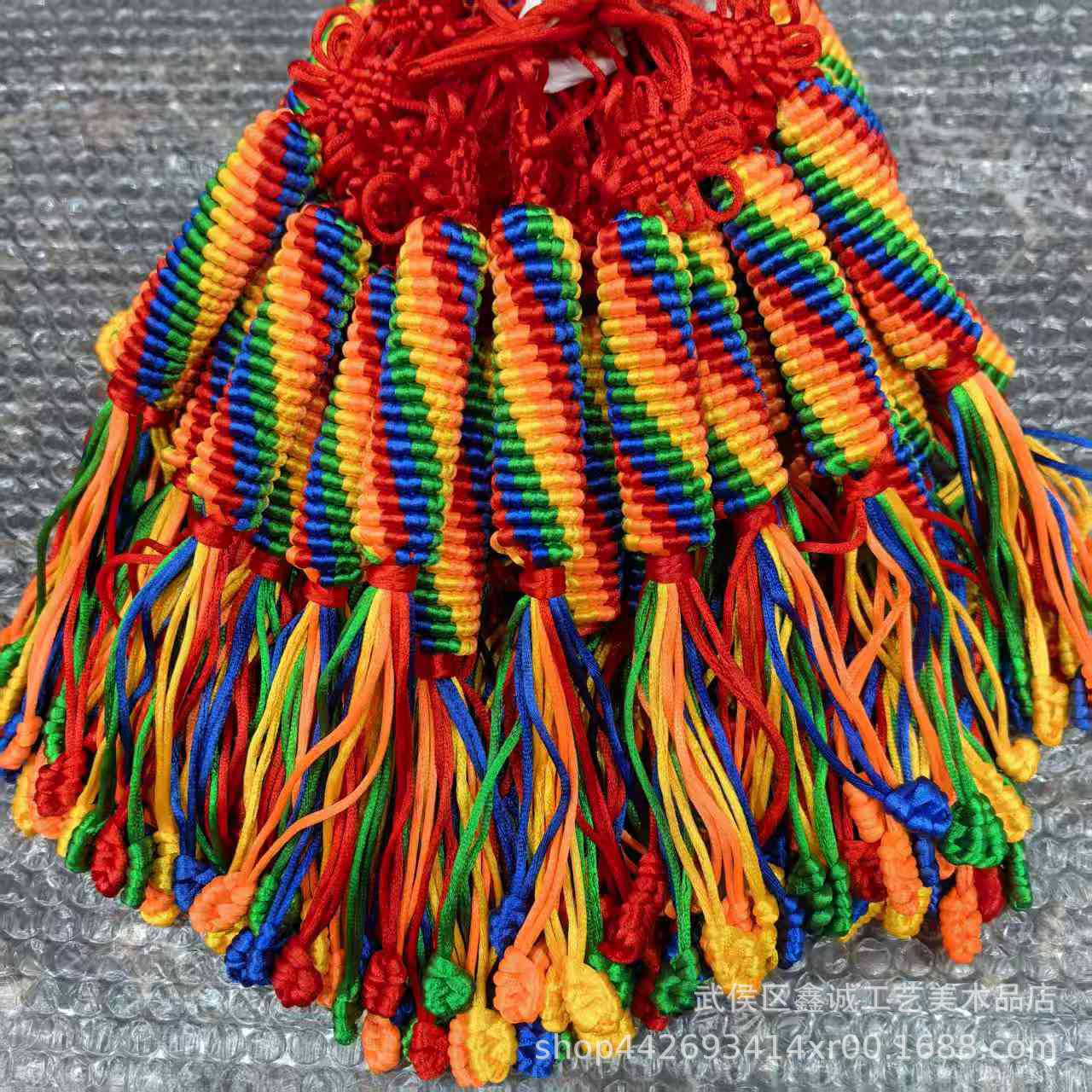 Xizang Colored Thread Hand-Woven Vajra Knot, Colorful Silk Thread Prayer Wheel Knot