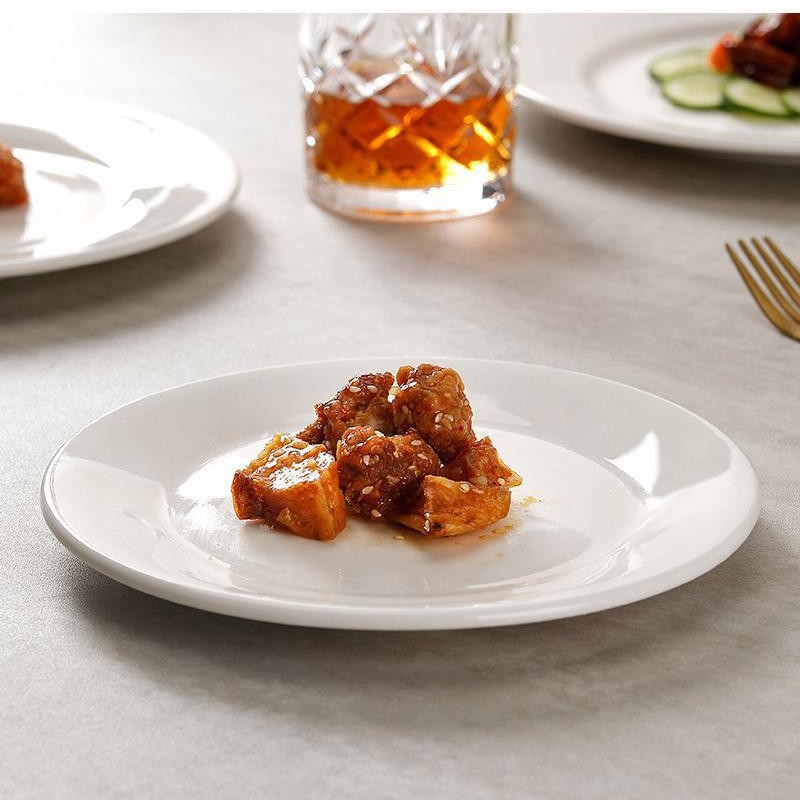 Flat Plate, Shallow Plate, Pure White Ceramic Plate, Household Dish Plate, Hotel Western Steak Plate, Dish Plate, Western Tableware