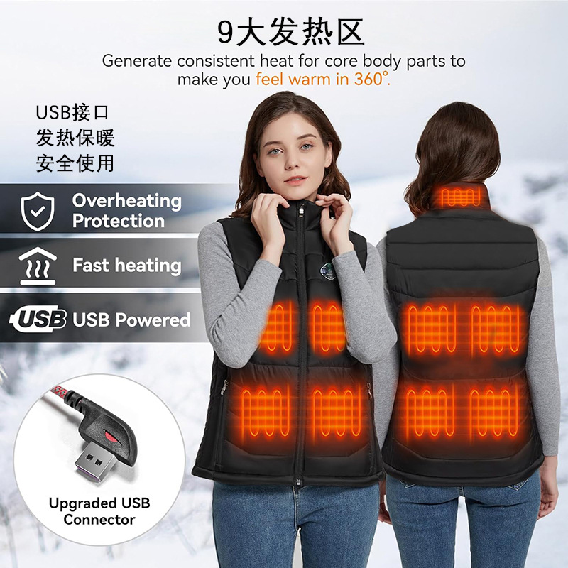 Cross-border Heating Vest Heated Vest Mountaineering Warm Electric Heating Vest Skiing Nine-zone Down Heating Suit