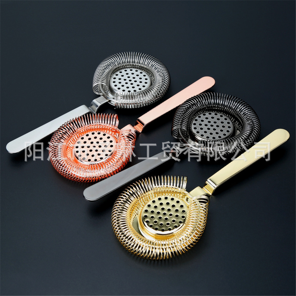 Cross-Border Stainless Steel European-Style Hawthorne Cocktail Ice Strainer 304 Stainless Steel Mesh Filter Boston Ice Separator S