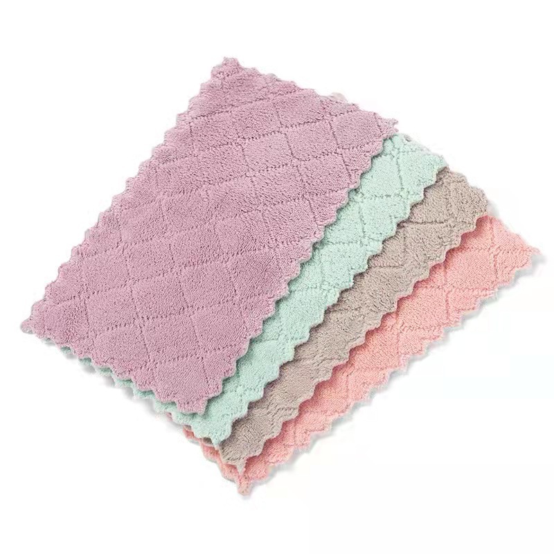 Double-Sided Two-Color Coral Velvet Rag Cleaning Cloth Dishwashing Household Rag Cleaning Cloth Scouring Pad Household Department Store Rag