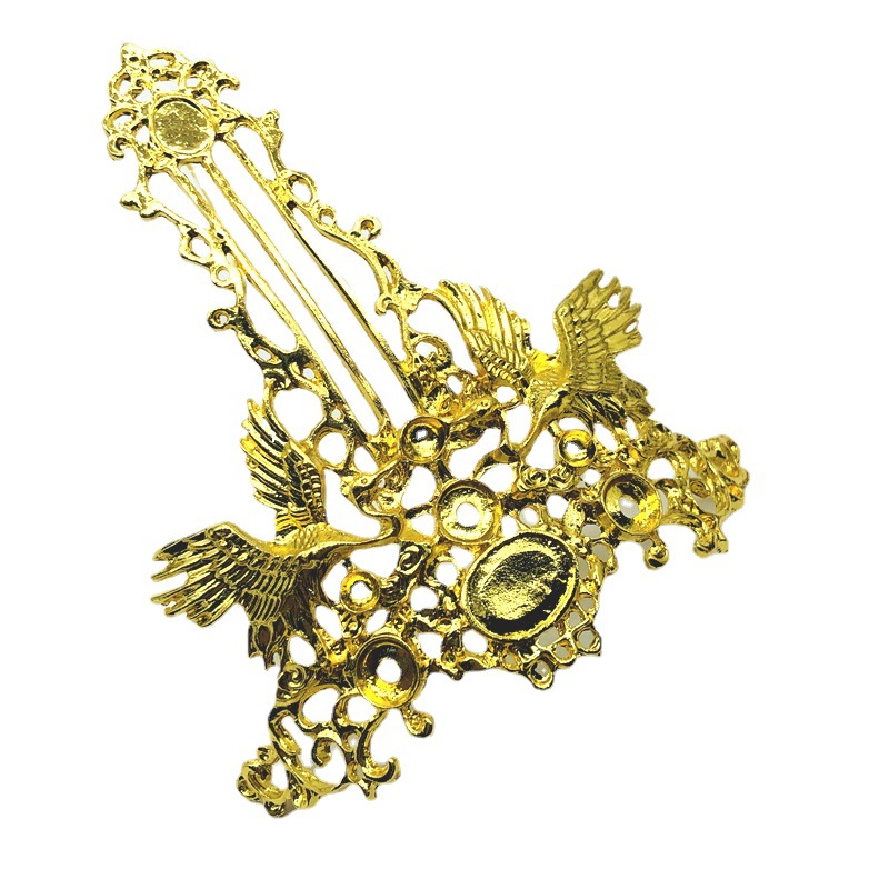 DIY ancient style color-preserving alloy hair crown Hanfu accessories crane simple hairpin ancient costume hair accessories material