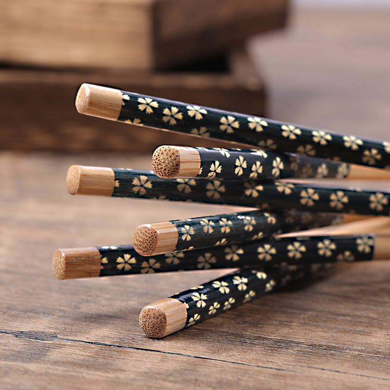 Factory wholesale bulk five-color small floral bamboo chopsticks a variety of specifications carbonized flower chopsticks tableware chopsticks