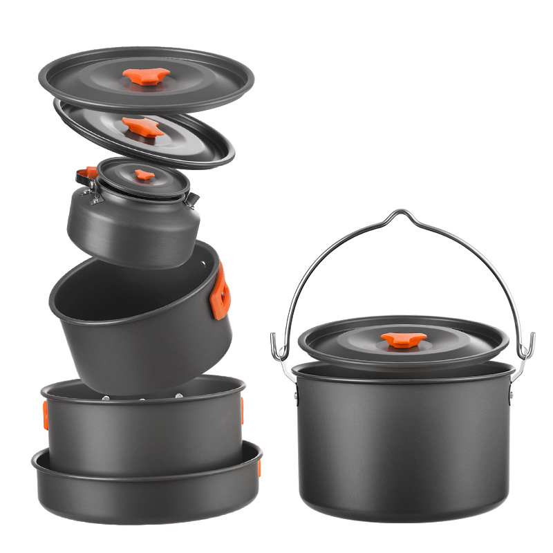Outdoor Camping Picnic Equipment Full Set Camping Pot Cooking Kettle Set Pot Hanging Pot Camping Cookware Supplies