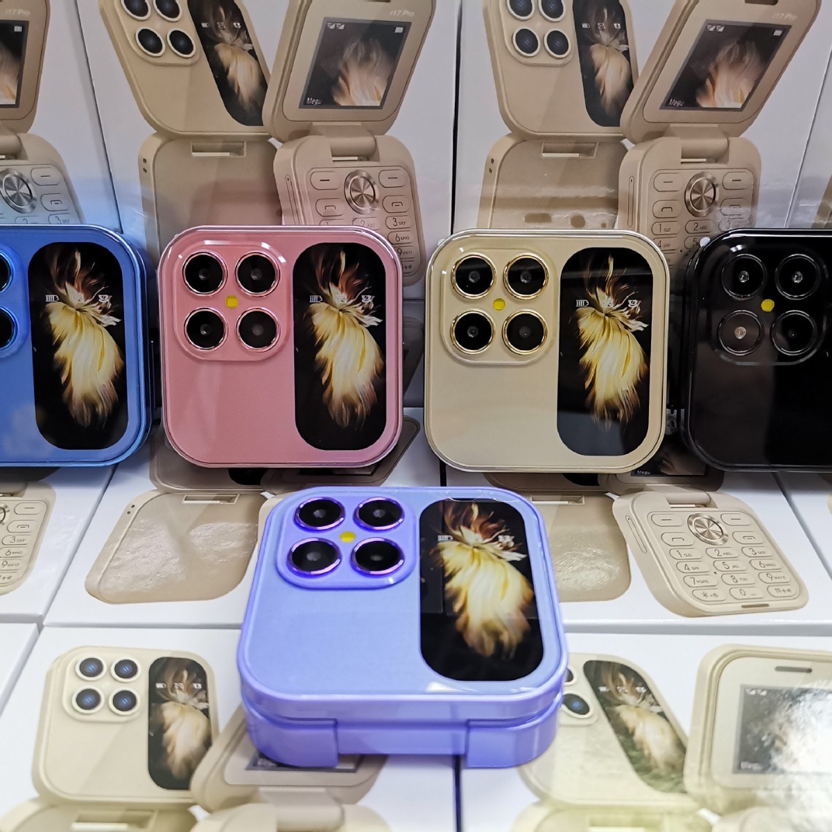 Cross-border hot selling i17pro small mobile phone elderly machine flip double card double standby large volume font elderly machine wholesale