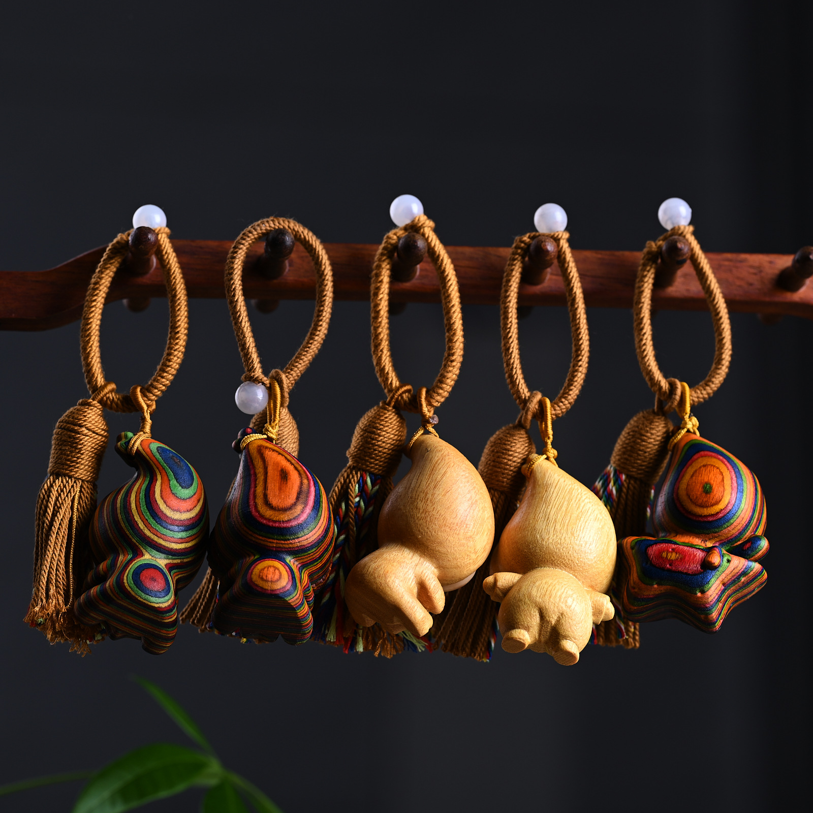 Rainbow Wood Internet Celebrity Healing Star Cartoon Cute Tassel Bag Keychain Toy Pendant Waist Badge Accessory