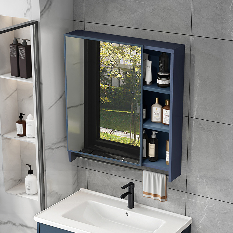 Space Aluminum Alloy Bathroom Mirror Cabinet Combination Modern Simple Separate Storage Box Bathroom Wall-Mounted Storage Mirror