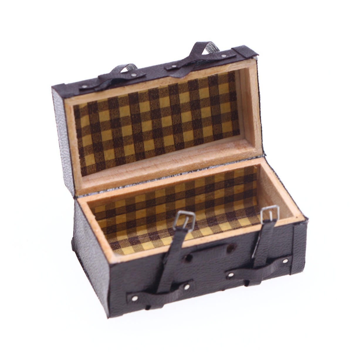1:12dollhouse Dollhouse Mini Retro Old Imitation Leather Wooden Suitcase Old-fashioned Suitcase Imitation