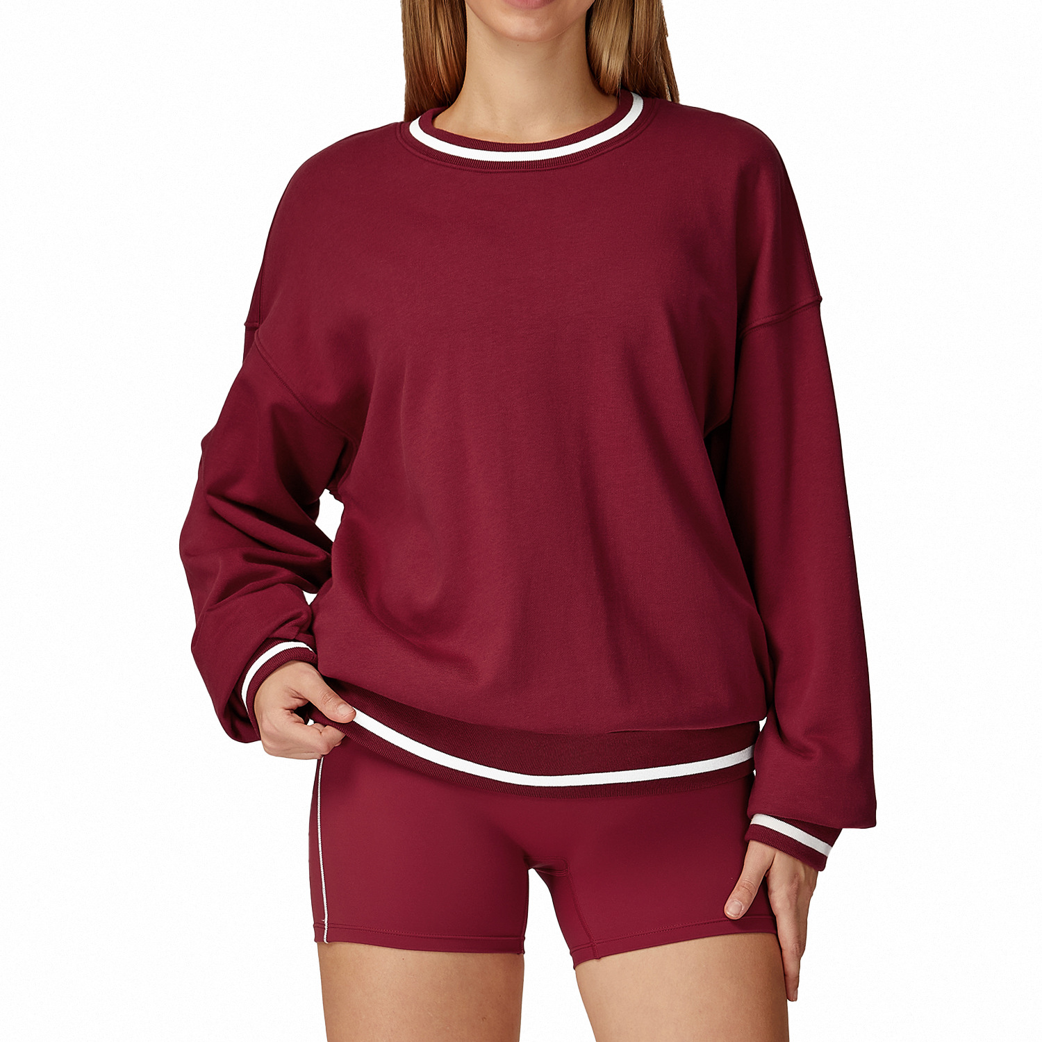 Zechuang Autum Contrasting Color Sweatshirt Long-Sleeved Loose Round Neck Fashion Sweatshirt Outdoor Casual Windproof Sports Top 7028