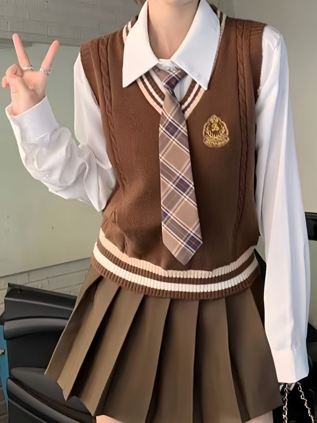 College Style Shirt Layered with Knitted Vest Female Jk Uniform Sweater Vest Student Class Uniform Dress Id Photo Suit