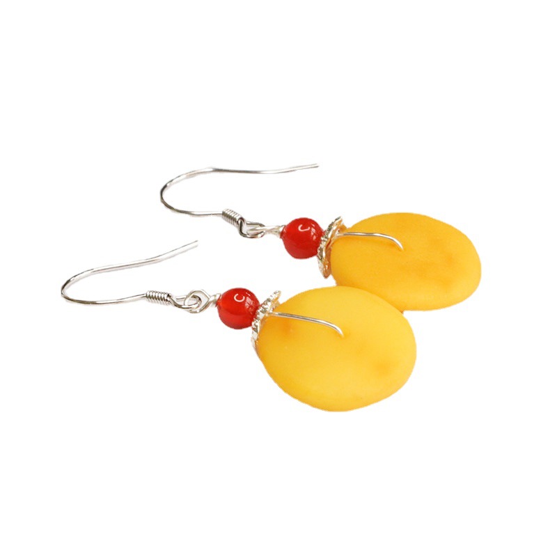 Guan Yu Natural Amber Beeswax Peace Pendant S925 Silver Ear Hook Earrings for Women Factory Live Streaming Dropshipping S2033103