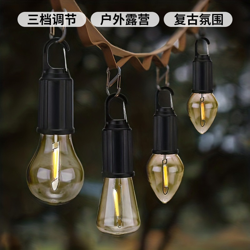 New Solar Rechargeable Camping Lamp, Ambient Light, Multifunctional Portable Tungsten Lamp, Outdoor Retro Camping Bulb Lamp
