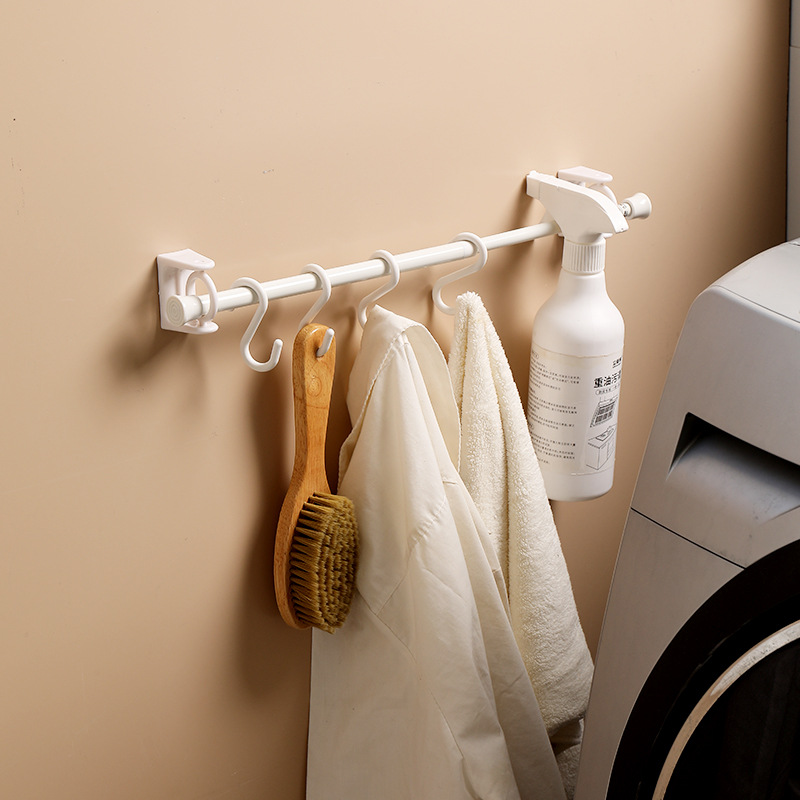 Telescopic rod fixed support kitchen hanging rod door curtain towel rotating non-punch hook rotating hanging ring curtain rod bevel