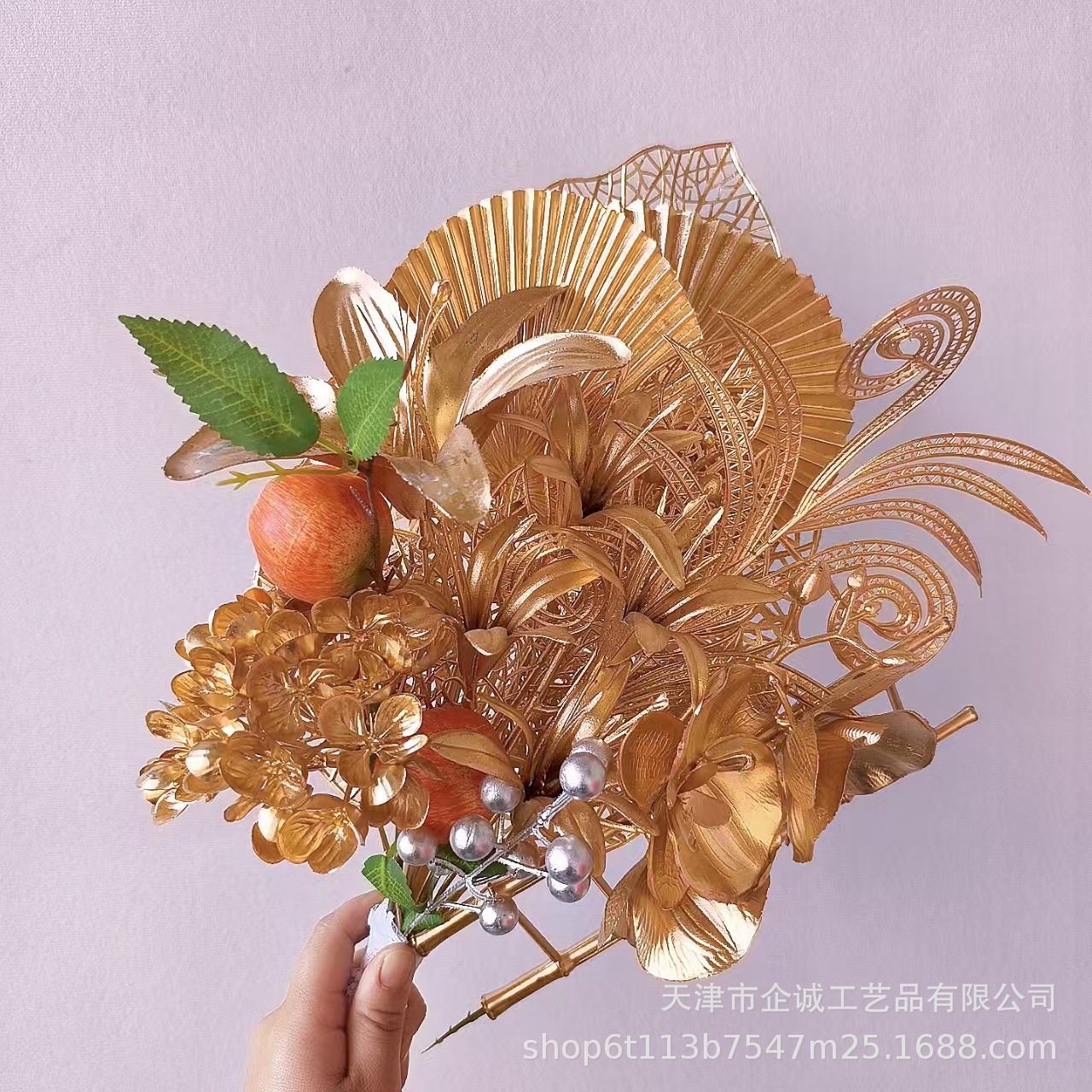 Golden Simulation Flower New Year Flower Bucket Decoration New Year Holly Red Fruit Flower Eucalyptus Ginkgo Leaf Flower-arranging Material