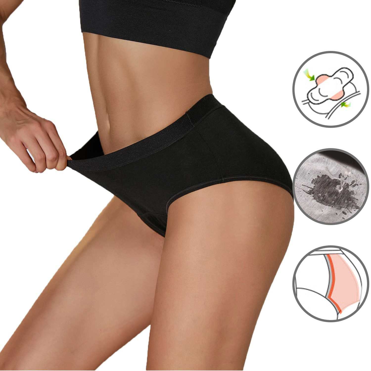 Customized Bamboo Fiber Menstrual Period Underwear European Size Women's Mid-Waist Four-Layer Thickeneded Anti-Side Leakage Menstrual Underwear Wholesale 9088