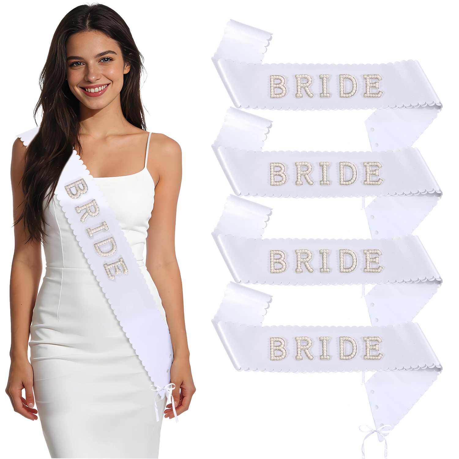 European and American Bride Bachelorette Party Lace Satin Pearl Letter Shoulder Strap Ceremonial Letter Shoulder Strap