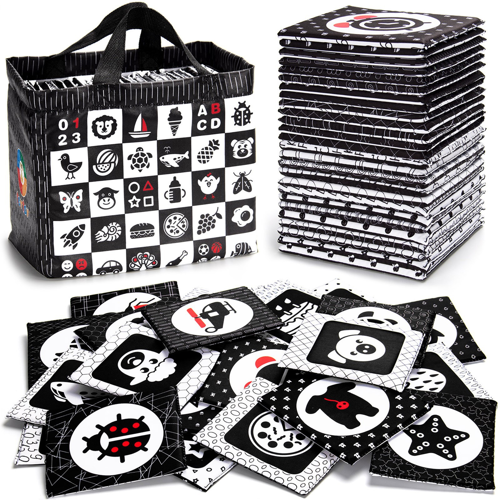 Популярные игрушки Amazon для раннего обучения черно-белая карточка портативный комплект тканевой книги детская книга визуального восприятия