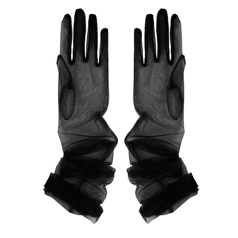 Cross-border Wholesale Bride Wedding Gloves Mesh Gloves Camellia Opera Halloween Black Sleeve Opera Party Long