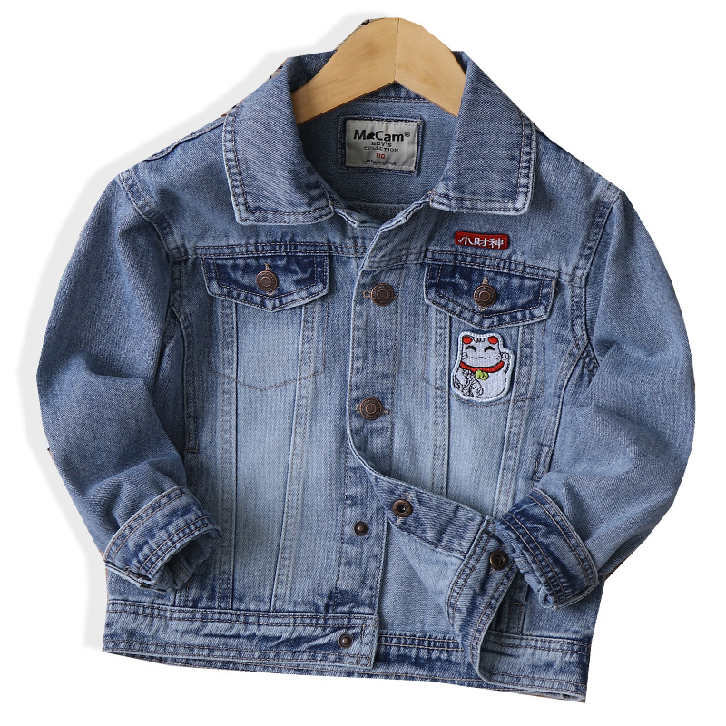 Cm-096 Bring in Wealth and Treasure Cat Patch Medium and Large Boys Denim Jacket 2021 Spring New Children's Clothing Children's Jacket