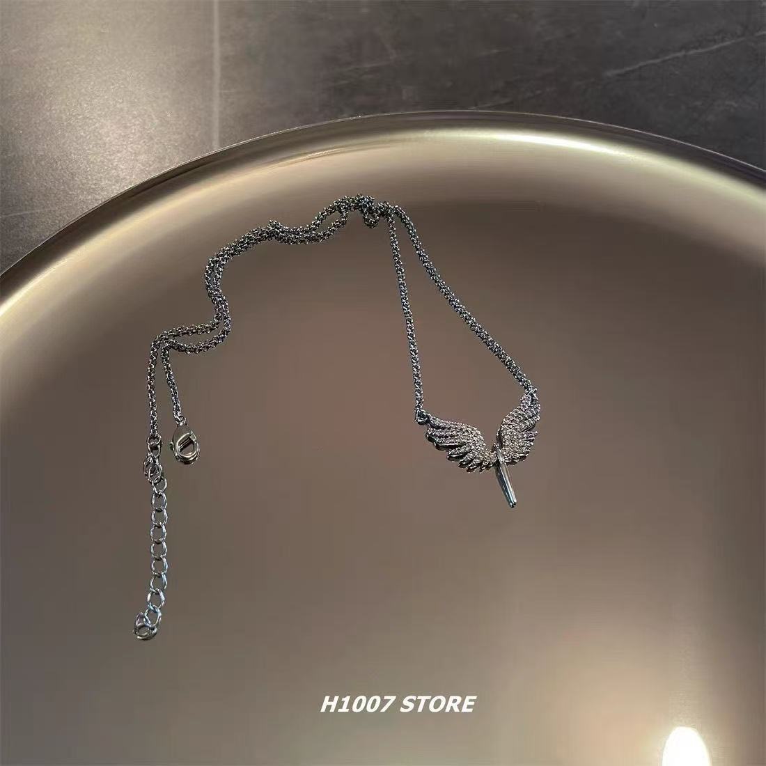 Angel Wings Diamond Wing Necklace Men and Women Niche High-End Versatile Clavicle Chain Necklace Accessories Hip-Hop Jewelry