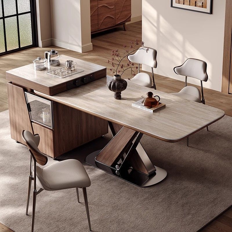 Slate Solid Wood Island Integrated Dining Table Combination Small Apartment Dining Table and Chairs Home Rectangular Island Dining Table Dining Table