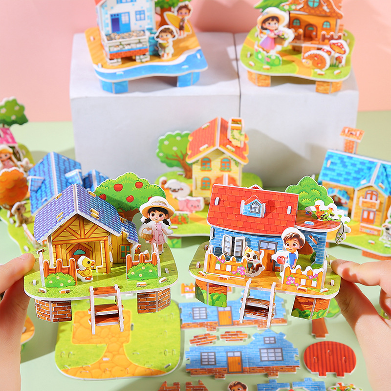 3D Stereo Building House Puzzle DIY Hand-Assembled Cabin Kindergarten Early Education Educational Toys Kidsren's Gifts