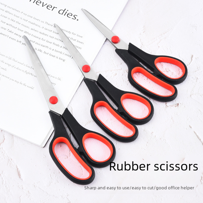Manufacturer in Stock Wholesale Stainless Steel Home Office Scissors Tailor Scissors Student Stationery Scissors Two-Color Rubber and Plastic Scissors