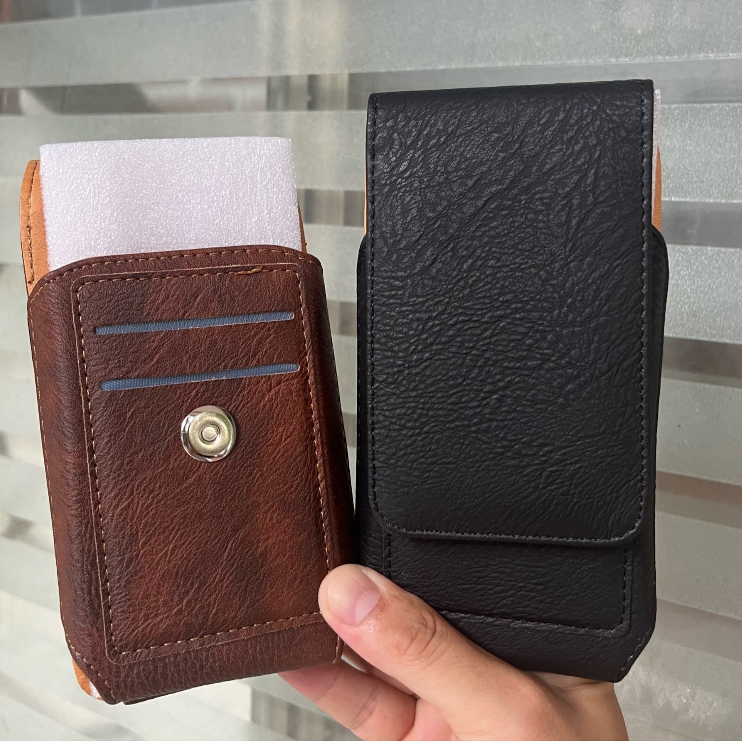 New Leather Texture Card Vertical Style with Open Buckle Waist Bag 5/5.5/6.0/6.5 Belt Phone Pouch Waist Hanging Elderly Leather Case