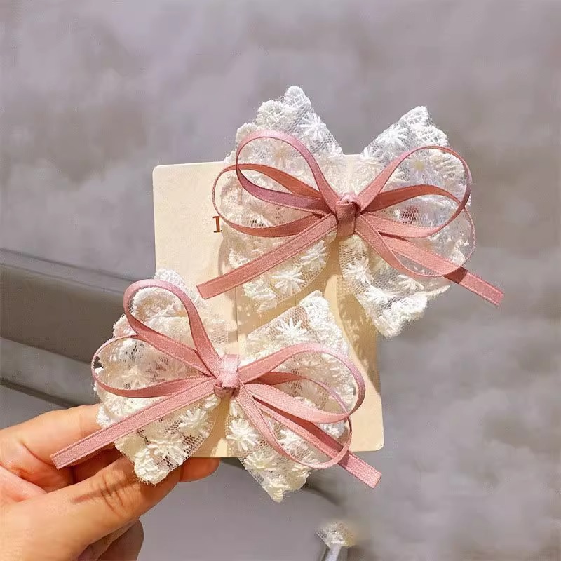 Korean-style Lace Bow Children's Headwear Little Girl's Elegant Lace Hairpin Heavy Handmade High-grade Headwear Hairpin