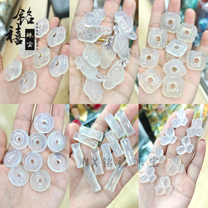 Натуральный высоколедяной белый халцедон нефритовый кулон безопасный замок бабочка агат Будда бамбук нефрит ожерелье кулон с удачным облаком