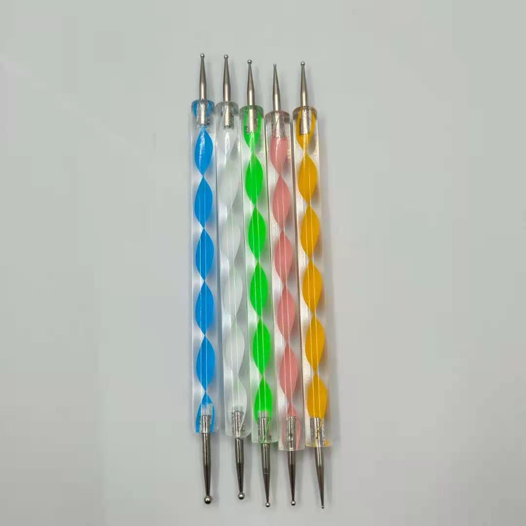 Acrylic spiral rod double-headed drill pen 5 pack indentation pen flower pen nail pen drill pen suit