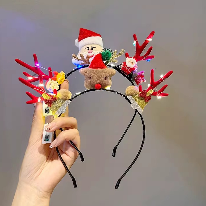 Рождественский ободок с рогами медведя, светящийся, для детей и взрослых, аксессуары для праздника