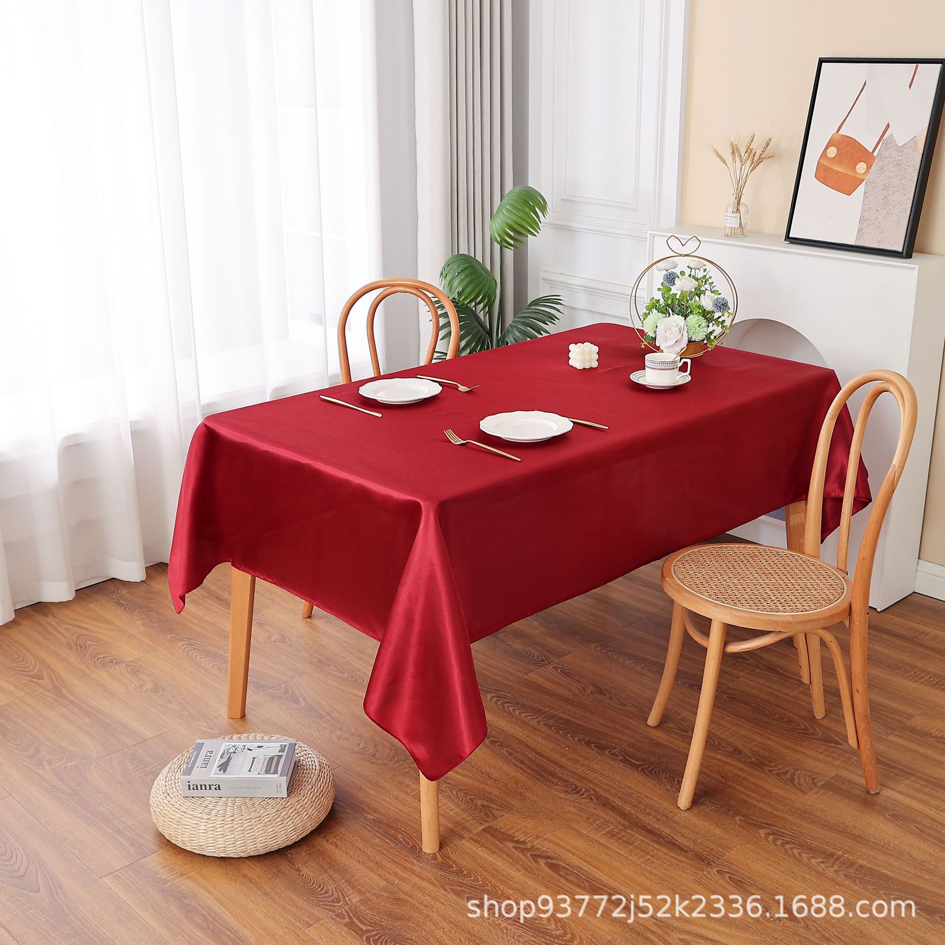 In-Stock Satin Tablecloth for Weddings, Light Luxury Ins-Style High-End Vintage Tablecloth, Universal Luxury Waterproof