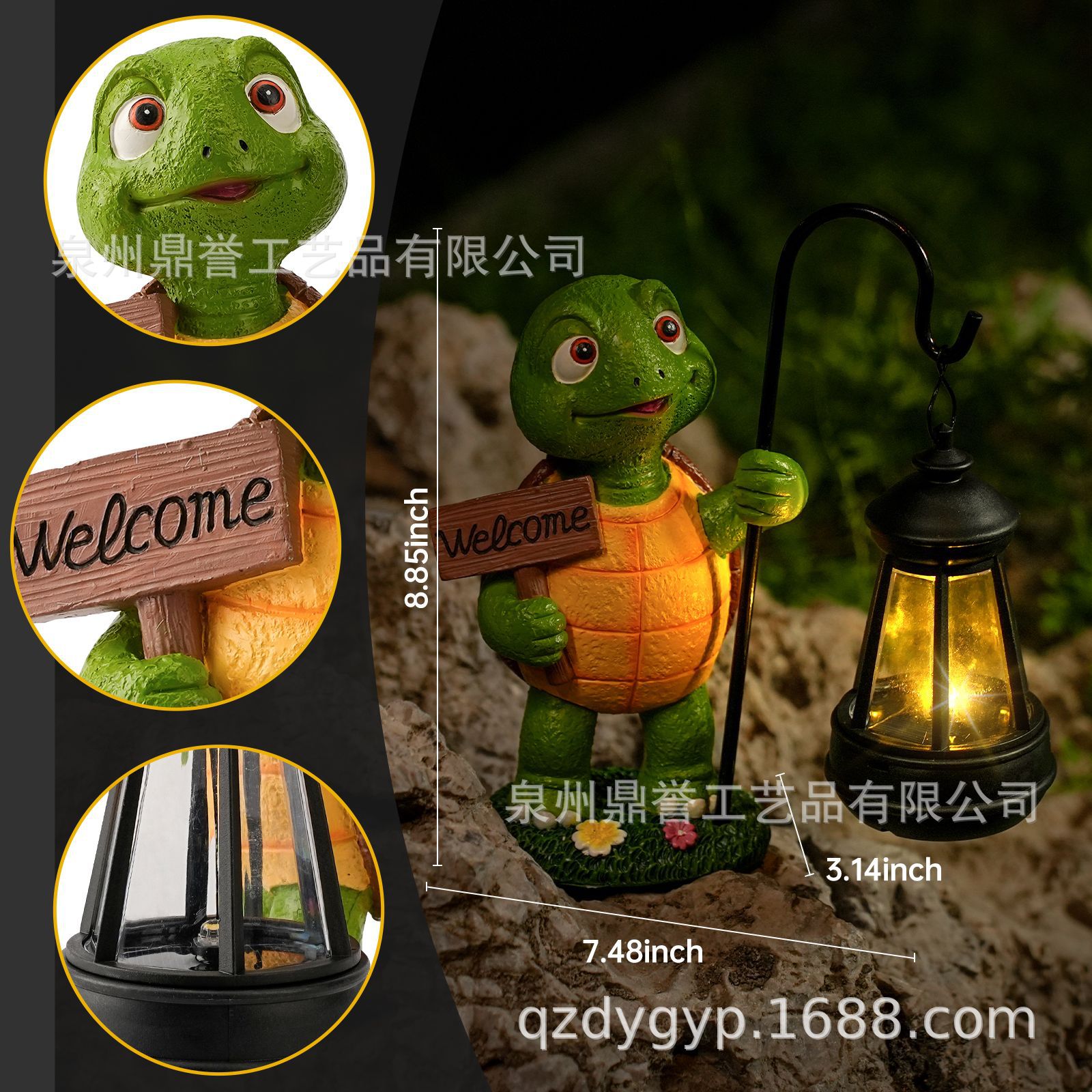Cross-Border New Resin Crafts Solar Outdoor Garden Courtyard Turtle Statue Lantern Ornaments