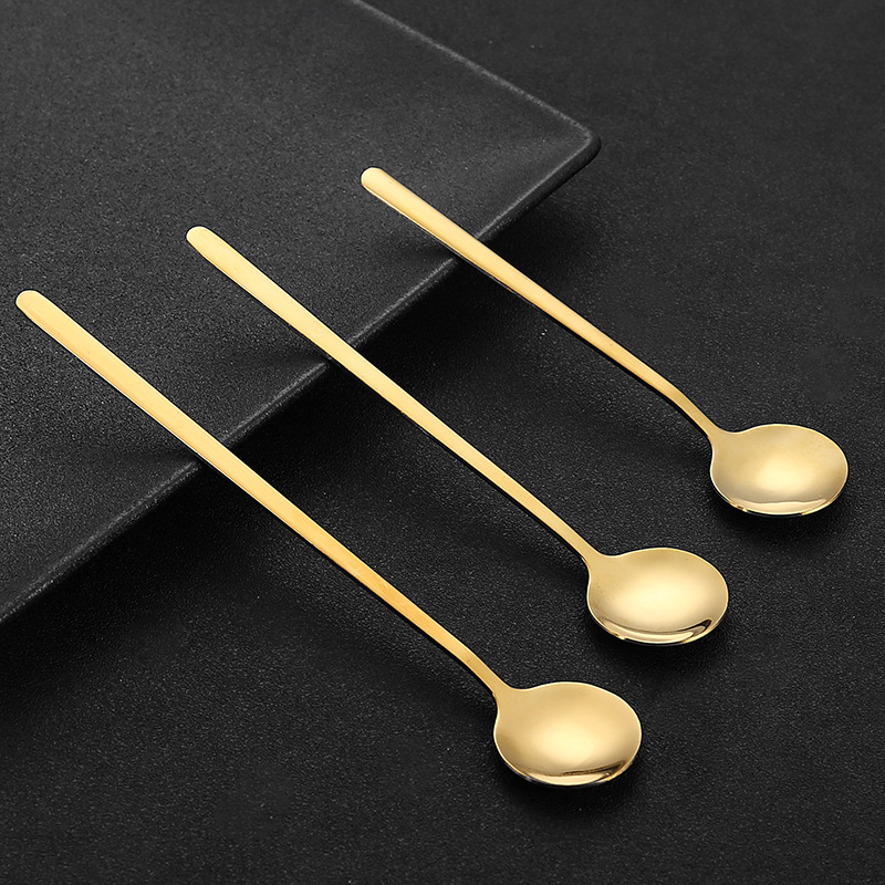 Stainless steel golden small round spoon honey coffee stirring dessert spoon with hand gift bird's nest spoon mug spoon wholesale