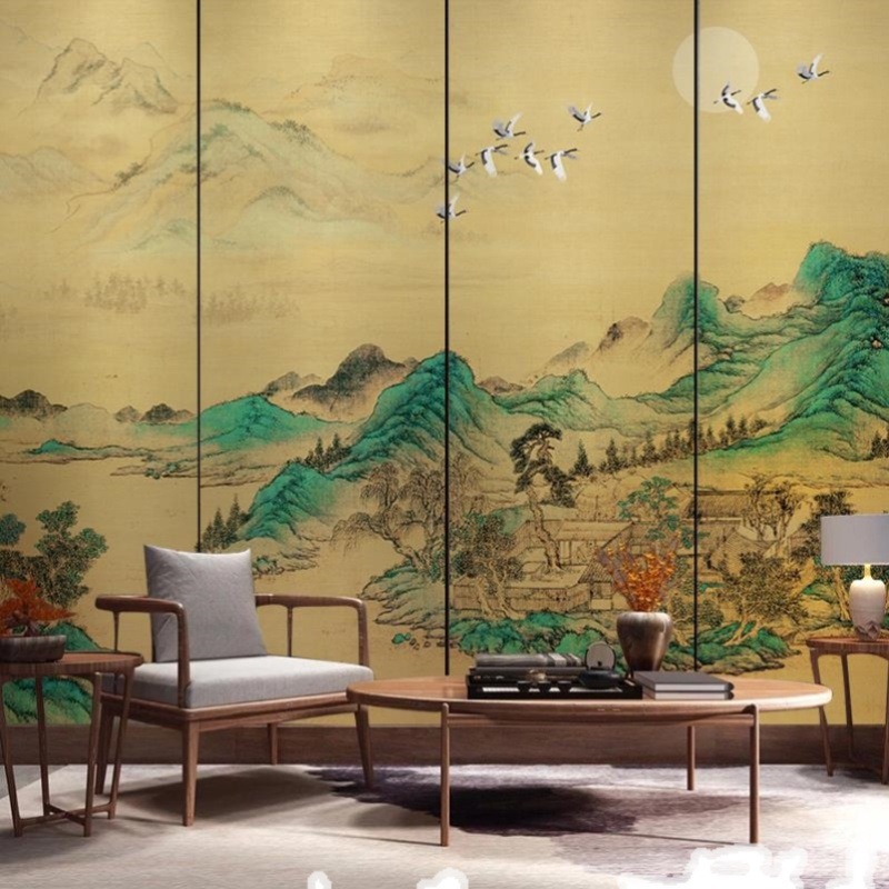 Modern Chinese Style Landscape Lotus Creek Fishing Hideout Seamless Wall Covering Living Room Sofa Tv Background Wallpaper Mural