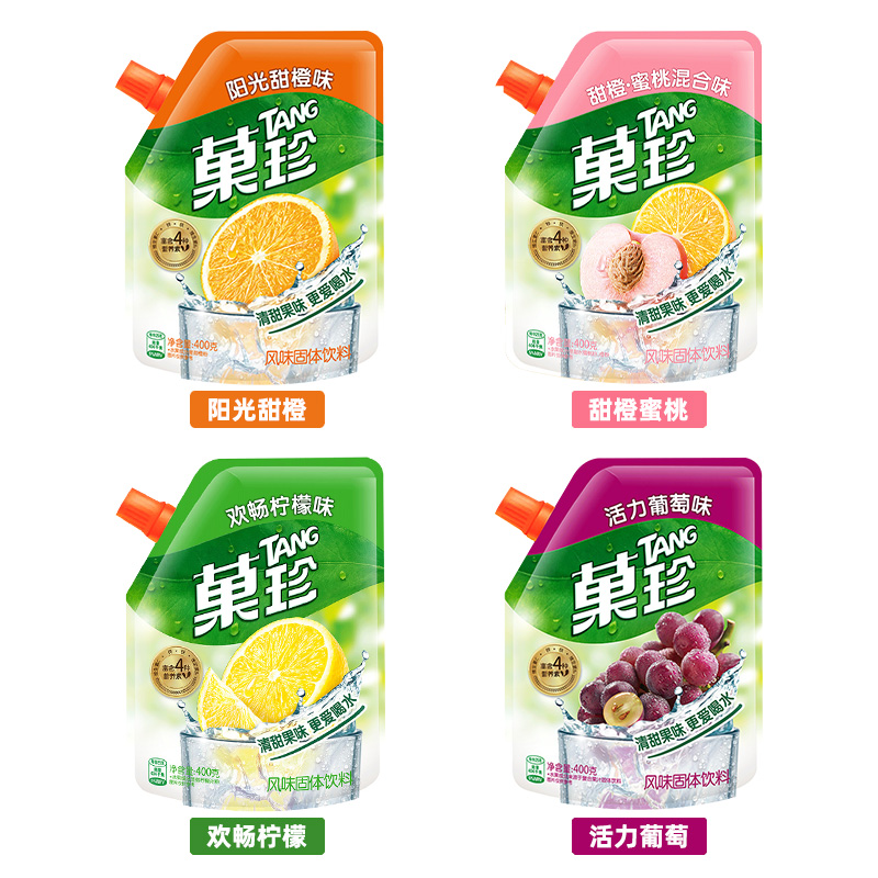 Kraft Fruit Treasure Sunshine Sweet Orange Flavor 400g*4 Bags with Spout for Instant Fruit Treasure Solid Beverage Juice Powder